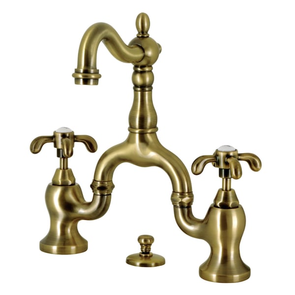 Bridge Bathroom Faucet with Brass PopUp, Antique Brass
